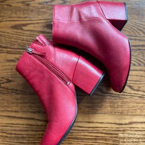 Red Block Heel Ankle Boots